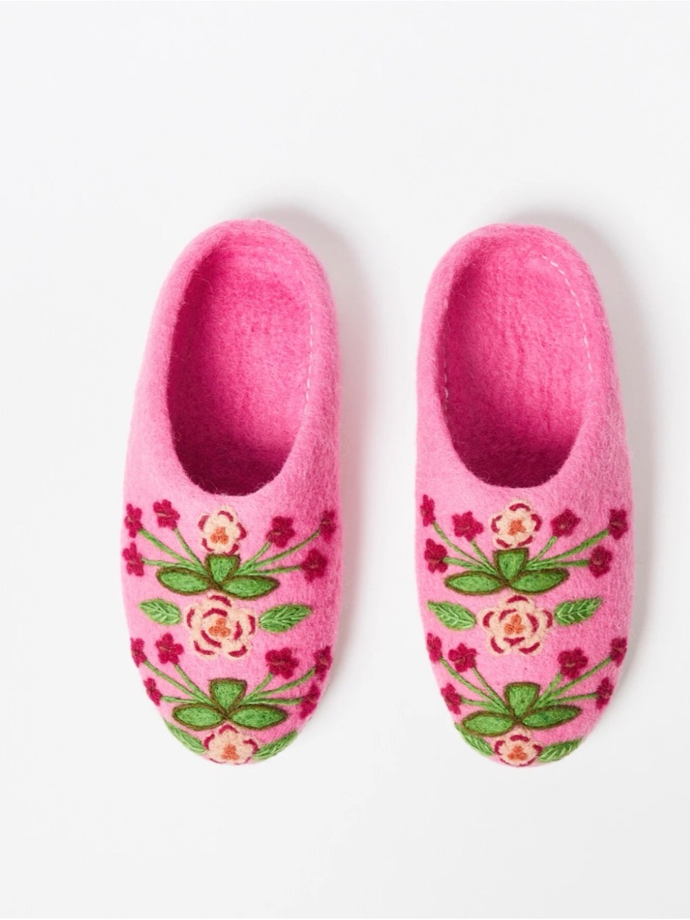 French knot Pink Floral Felt Slip-On Women's Slippers